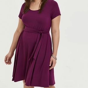 NWOT Torrid purple jersey swing dress w/tie front
